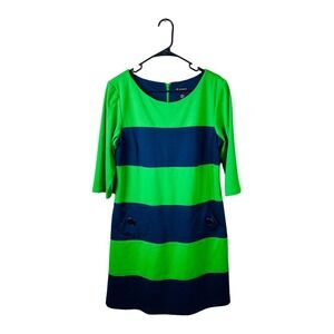 New Directions Womens Half Sleeve Stripe Fit and Flare Dress Green Blue Size 14